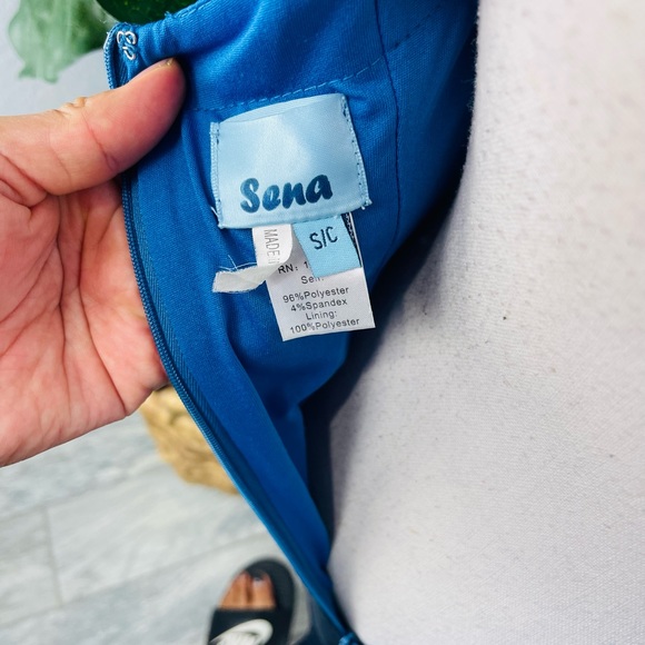 NWOT Y2K Sena Blue Metallic One Shoulder Flower Embroidered Mini Dress - Picture 5 of 6